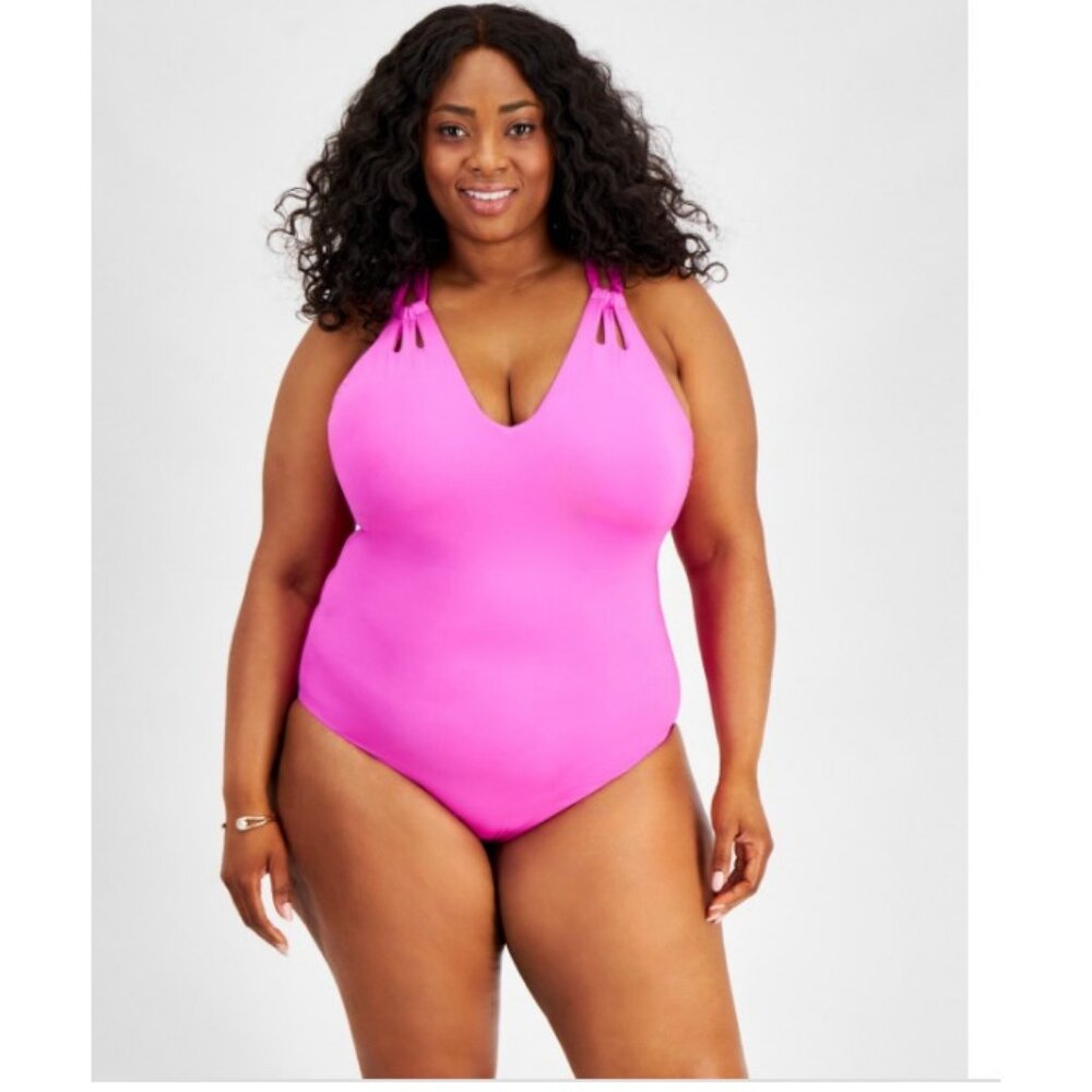 Becca $158 Plus Size Strappy One Piece Swimsuit Pink Size 0X